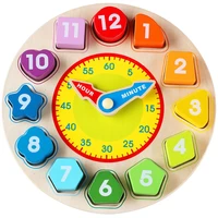 rainbow geometric clock wooden toy kids teaching time number blocks puzzle stacking sorter jigsaw early learning montessori