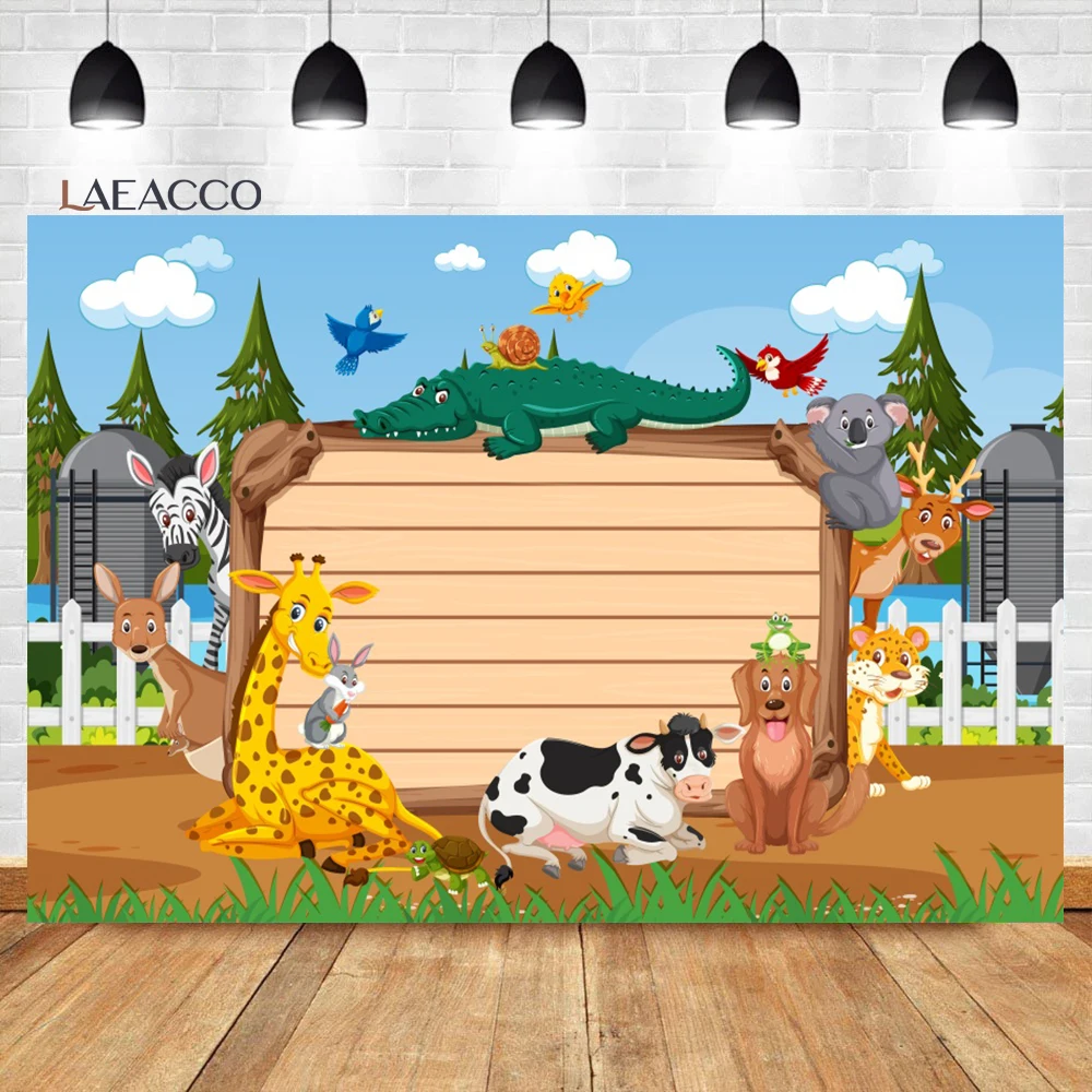 

Laeacco Джунгли Лес мультфильм Животные день рождения фон для детской фотосъемки