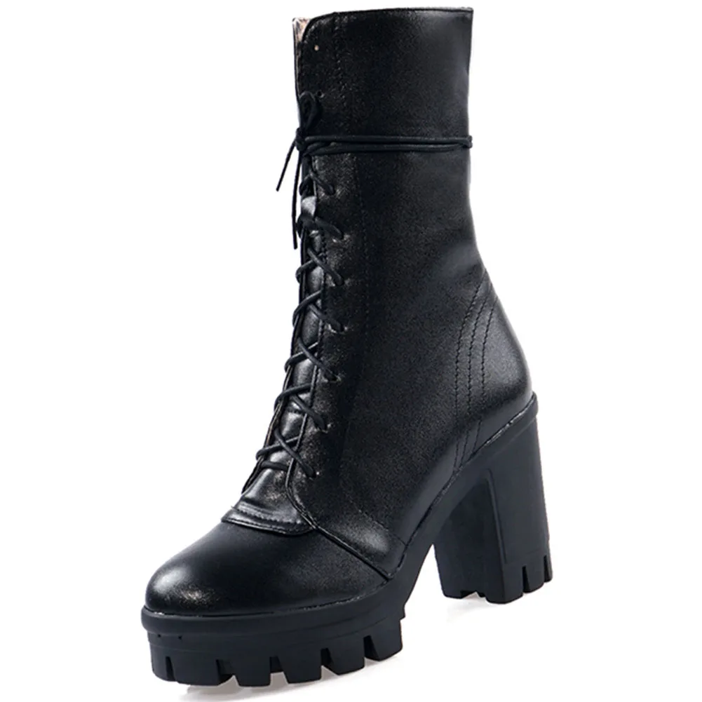 

DORATASIA Office Lady Fashion Solid shoelace Winter Boots 2020 Casual Daily Brand Boots Women Platform Chunky Heel Shoes Woman