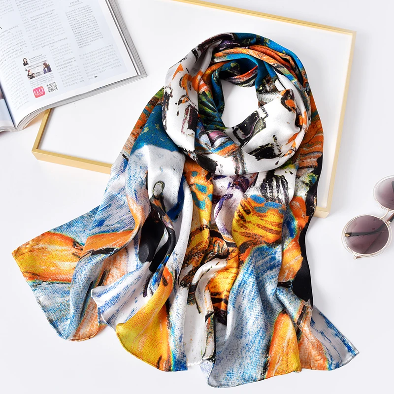 

Brand 2021 100% Real Silk Scarf Women Hangzhou Natural Silk Shawls,Wraps Foulard Femme Printed Echarpe Wraps Long Silk Scarves