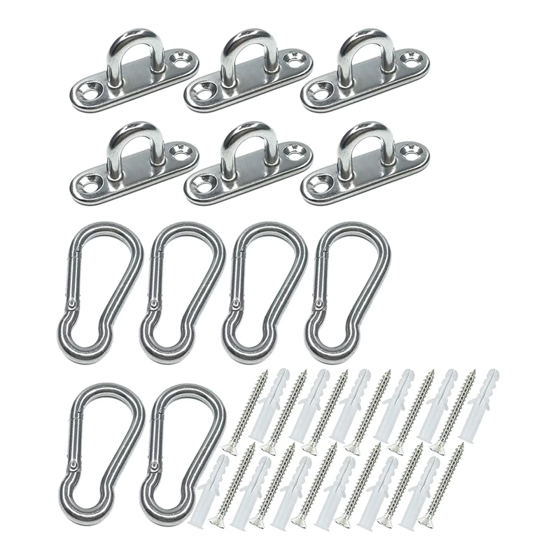 

6 Pieces 1.8 Inch Pad Eye Plate U Hooks and 6 Pieces Snap Hooks, Marine Hardware Staple Hook Loop with Screws
