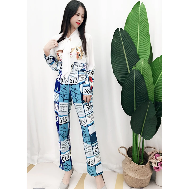 New set 2020 spring and summer women s European and American personalized Leggings printing fashion suit