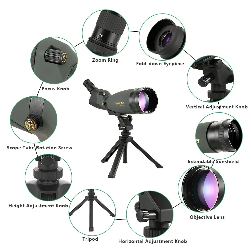 

Visionking 30-90x100 Angled Spotting Scope Waterproof Fogproof Height Travel Scope Monocular Telescope for Bird Watching Camping