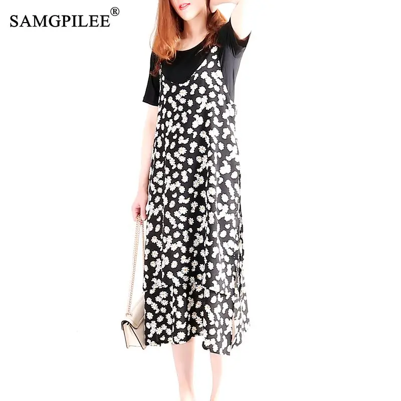 Женское платье футболка с принтом и оборками повседневное ТРАПЕЦИЕВИДНОЕ ПЛАТЬЕ