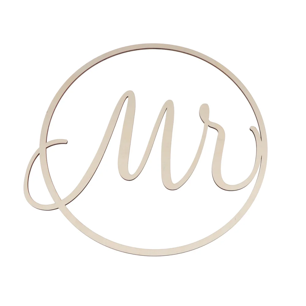 

2pcs Mrs Wedding Wood Chair Sign Hollow Round Chair Flag Wedding Party Decoration