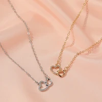 cute double heart shaped necklace exquisite crystal zircon pendant gold clavicle chain necklaces for women wedding jewelry