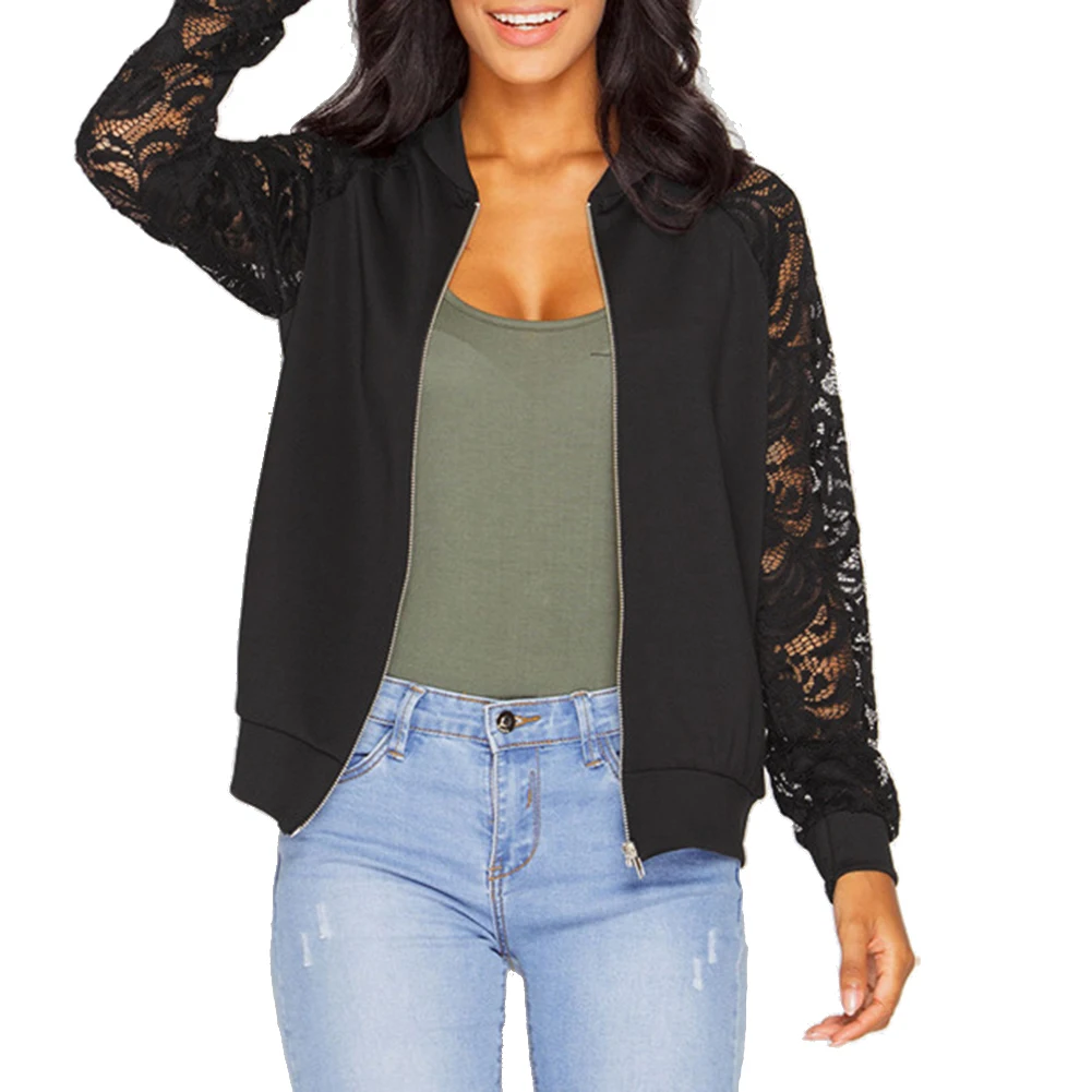 Модное женское резное кружевное лоскутное пальто с длинным рукавом однотонная