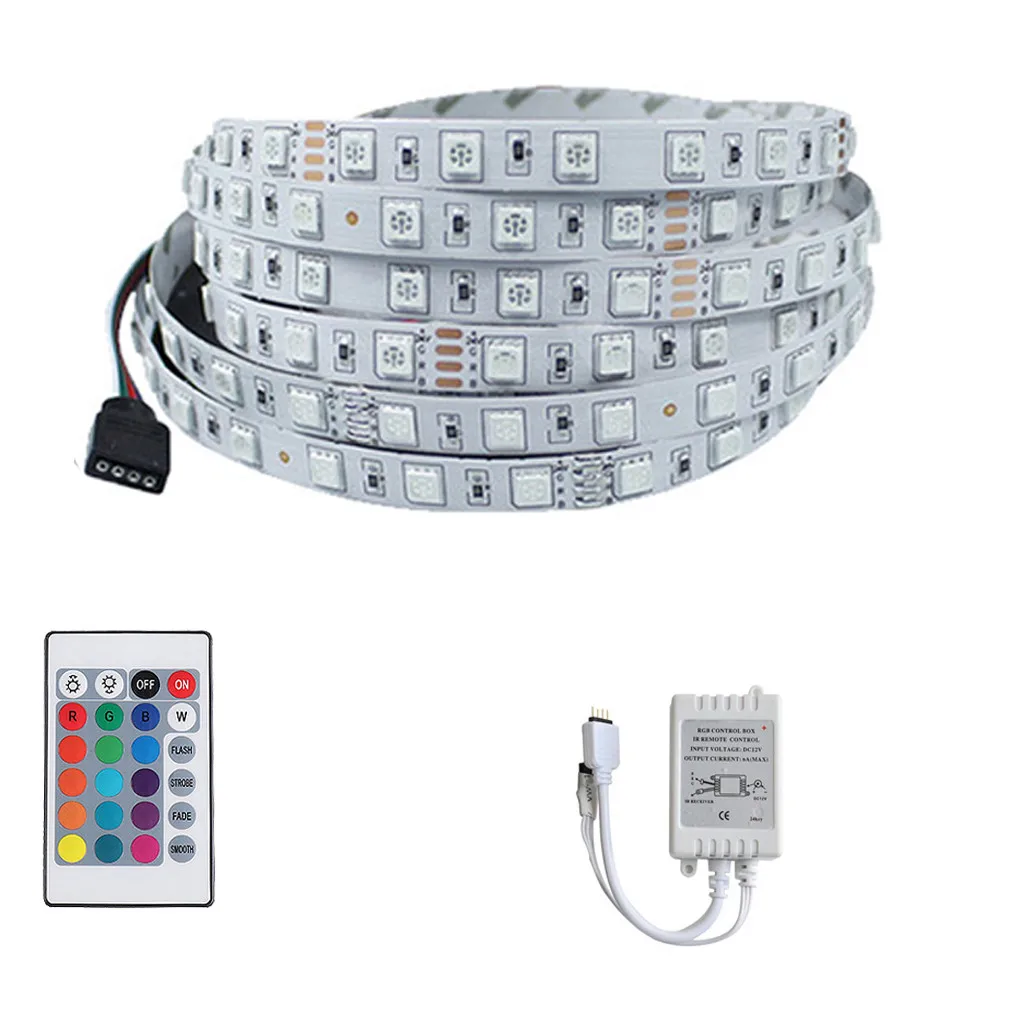 

5M 5050 Led Strip RGB Flexible Tape Led Ribbon Led Strip Light With IR Remote For Home Party Outdoor garden Light Strip #35