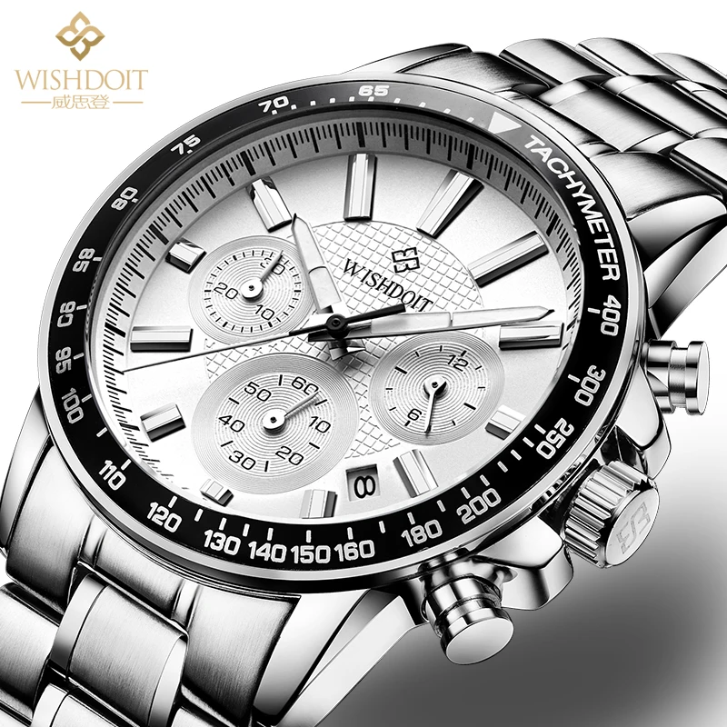 

WISHDOIT Top Brand Luxury Men's Watch Waterproof Quartz Military Leisure Sports Chronograph Watch Steel Band Relogio Masculino
