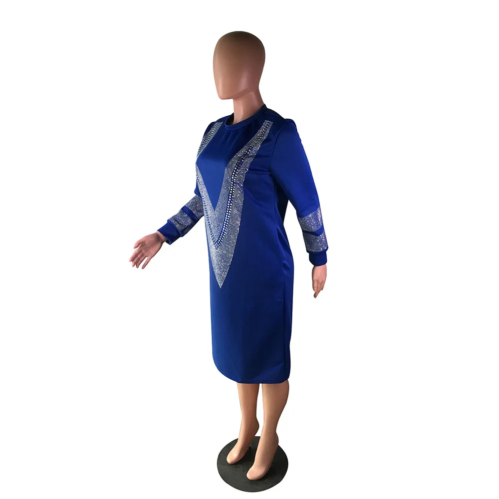 

Adogirl Autumn Women Long Sleeve Hot Rhinestones Splicing Midi Dress Casual Loose Ladies Dress Vestido Fashion Streetwear