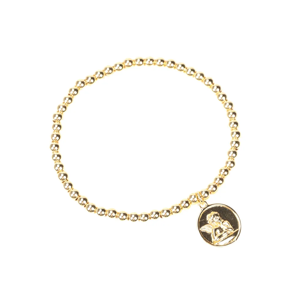 

EYIKA изысканный Купидон подвеска Ангел золотой цвет медные бусины эластичная цепочка браслет для женщин двойной Любовь Сердце Подвески Pulseras