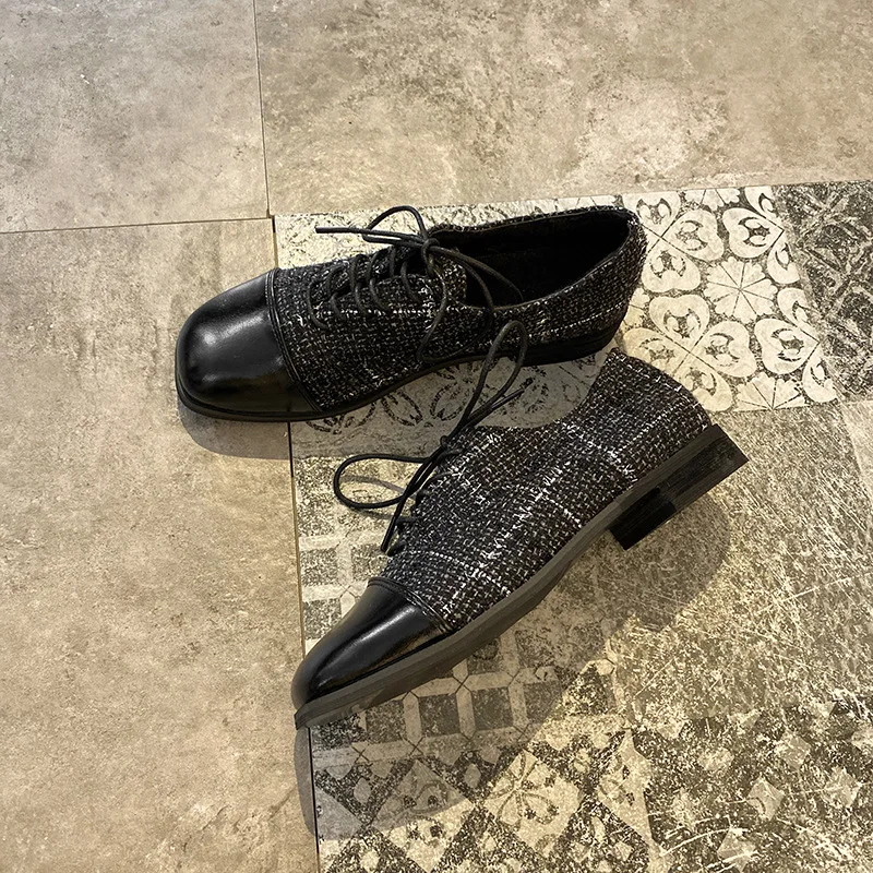 

Women Oxford Flat Spring Shoes for Woman Leather Flats Summer Brogues Vintage Laces Loafers Casual Sneakers Shoes 2020