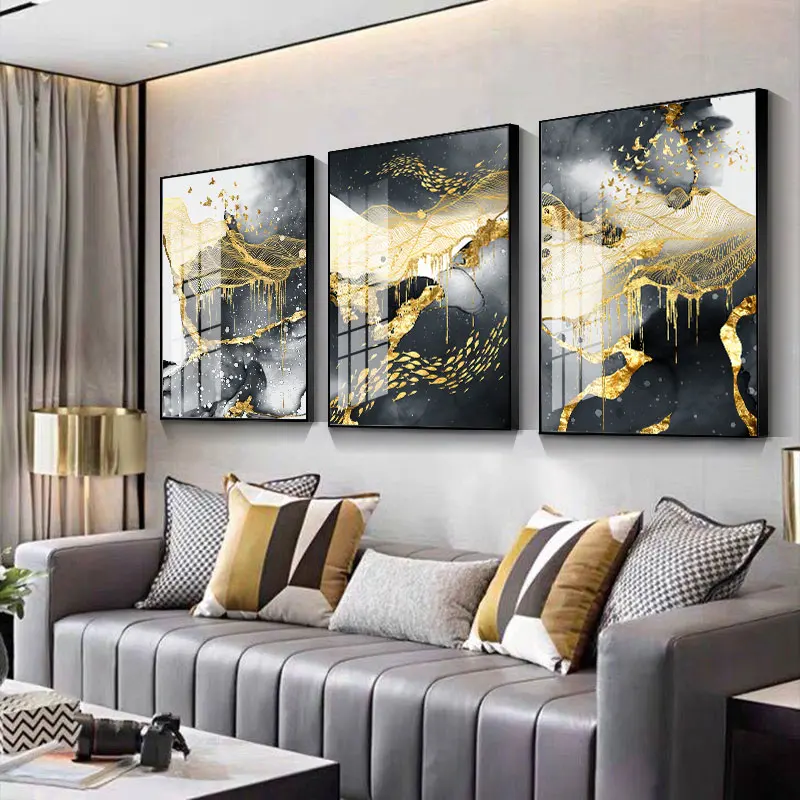 

Contemporary Art Golden Black White Abstract Painting Canvas Poster Print Home Decor Nordic Decoration Wall Art Picutre Modern