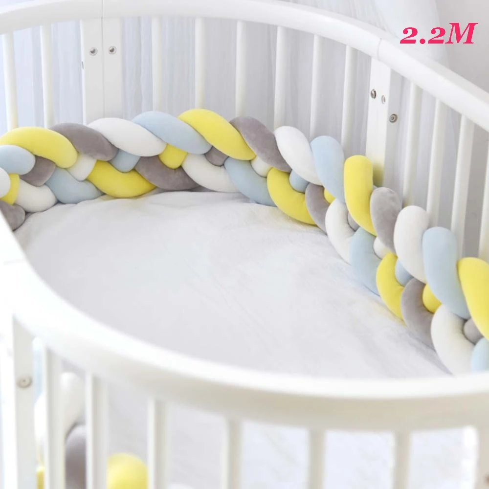 2.2 M 1 м/1,5 м бампер для новорожденной кровати из чистого хлопка, тканый плюшевый бампер для кроватки с узлом, мягкий удобный протектор для детской кровати, декор для детской комнаты - Цвет: 2.2 M