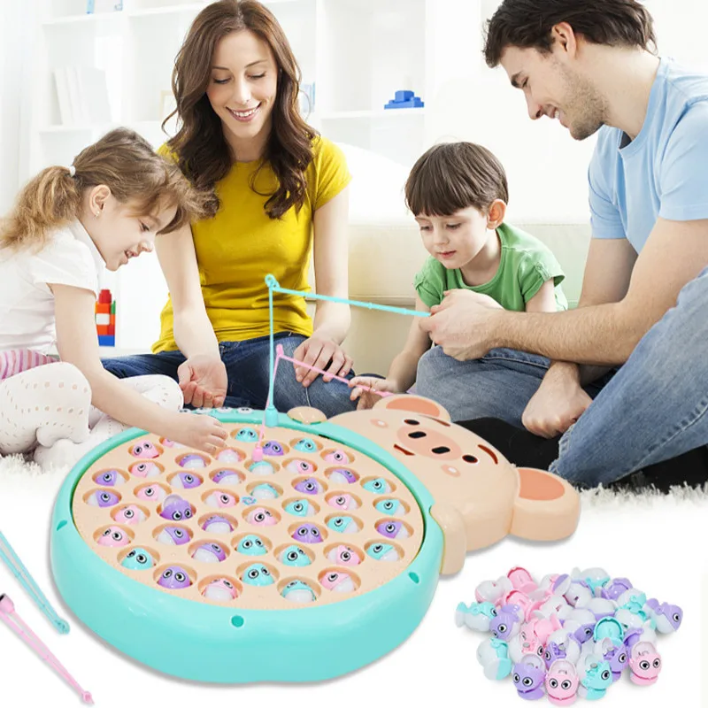 

2020 Children's Outdoor Fishing Toy Cartoon Pig Magnetic Fishing Platform Cake Fishing Electric Rotating Interactive Game Toy
