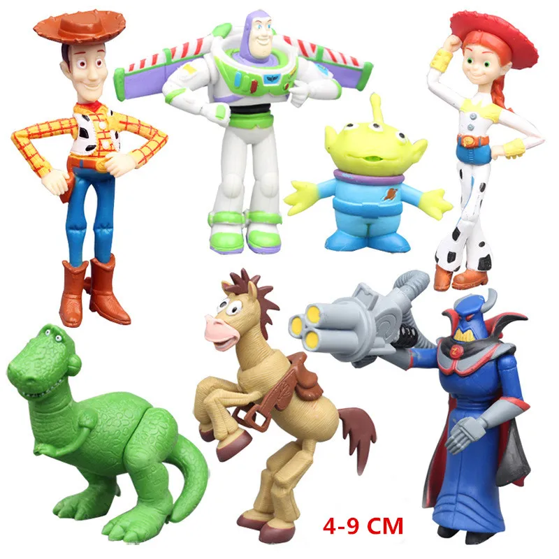7pcs Opp Bag B 9 шт., История игрушек, Базз Лайтер, Вуди, Джесси, динозавр, лошадь в виде бульдога, маленькие зеленые мужские фигурки, игрушки, куклы Modell с коробкой - Цвет: 7pcs Opp Bag B