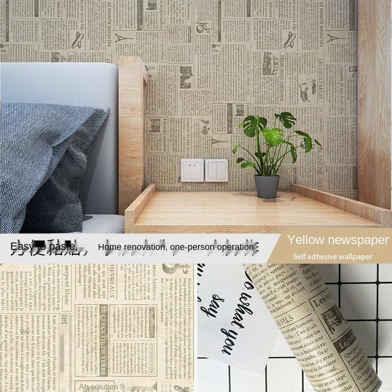 

10M English Retro Wallpaper Self Adhesive Nostalgic Newspaper Wallpaper Bedroom Photography Background Wall Decoration