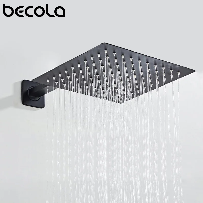 becola black chrome square rain shower head ultrathin 2 mm 10 inch choice bathroom wall ceiling mounted shower arm free global shipping