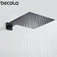 BECOLA Black Chrome Square Rain Shower Head Ultrathin Inch Choice Bathroom Wall Ceiling Mounted Shower Arm