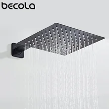 BECOLA Black Chrome Square Rain Shower Head Ultrathin 2 MM 10 Inch Choice Bathroom Wall & Ceiling Mounted Shower Arm