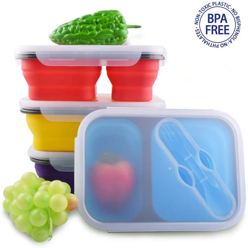 Складной контейнер для обеда лучший Bento силиконовый Ланчбокс с двумя отделениями