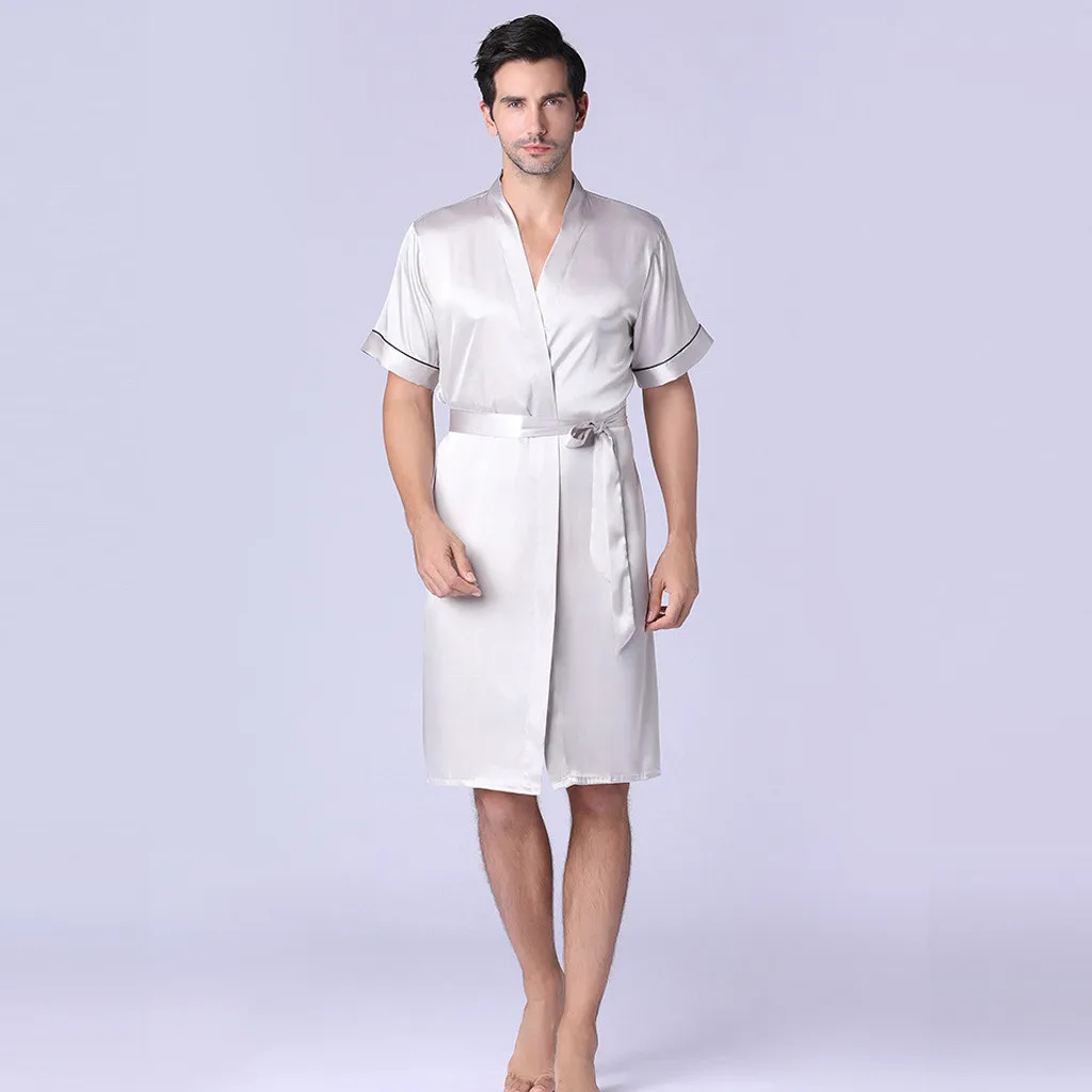 Халат-кимоно Мужской Шелковый с длинным рукавом шелковая пижама для дома