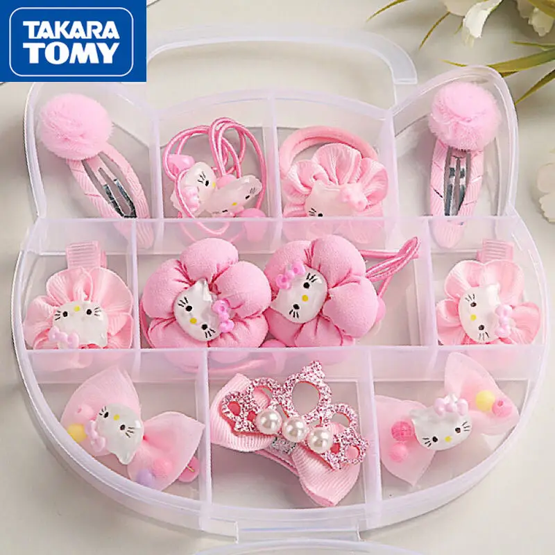

TAKARA TOMY Cartoon Hello Kitty Children's Antique Hair Accessories Headdress Set Girls Hairpin Hair Ball Tassel Hairpin