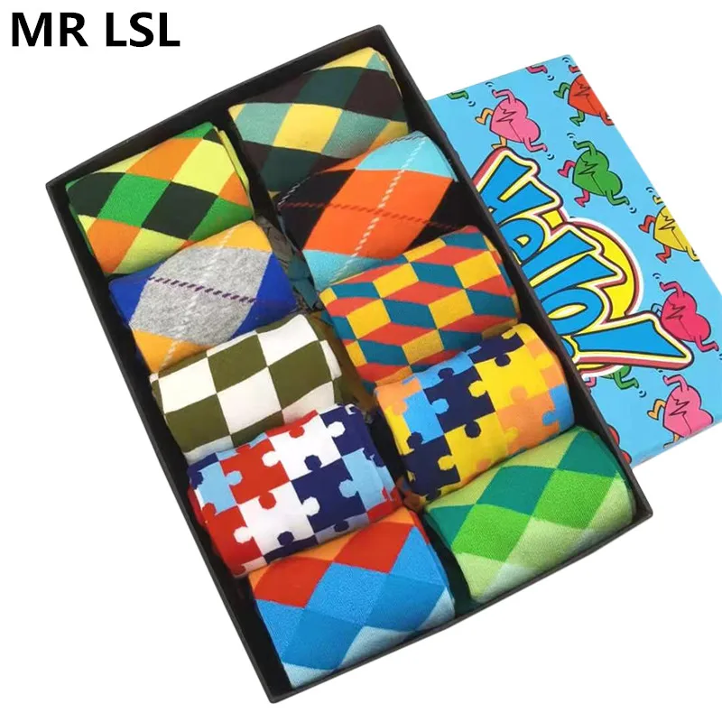 Носки мужские хлопковые в клетку брендовые Цветные счастливые Модные