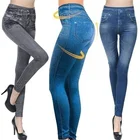 Леггинсы женские облегающие бесшовные, джинсы с имитацией джинсов, эластичные брюки-карандаш с завышенной талией и эффектом пуш-ап, весна-лето