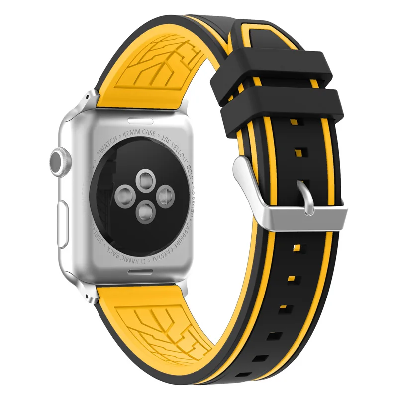 black-yellow Спортивный ремешок JANSIN для apple watch series 5 4 3 2 браслет iWatch 5 ремешок 40 мм 44 мм мягкий силиконовый ремешок для apple watch 38 мм 42 мм - Цвет ремешка: black-yellow