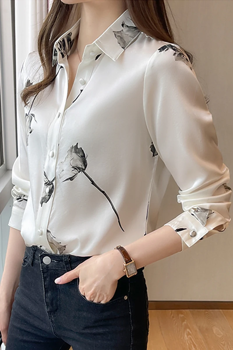 

Women's Long-Sleeved Shirts 2021 Spring New Fashionable Print Blouses Retro Temperament Office Lady Top All-Matching