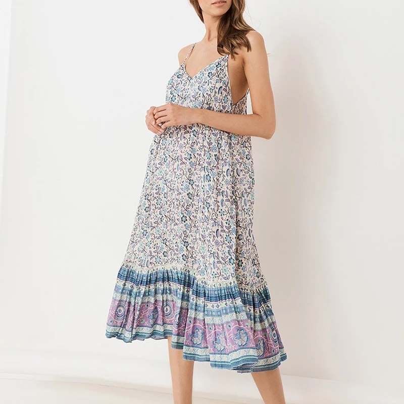 Everkaki/платье-комбинация с цветочным принтом для женщин; Boho; свободные; цыганские; с открытой спиной; женские богемные длинные платья; Vestidos; Новинка осени года