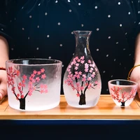 japanese glass sake pot set hand painted cherry blossoms sake wine potglass cup liquor flask vodka wine cup gifts