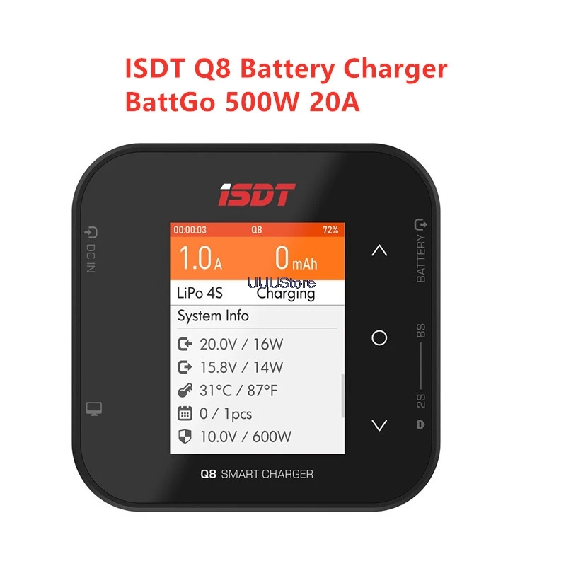 

Зарядное устройство ISDT Q8 BattGo, 500 Вт, 20 А, для литий-полимерных аккумуляторов 1-8S, для радиоуправляемого FPV-дрона