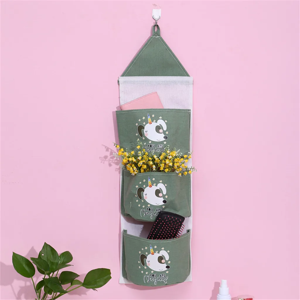 3 Pockets Cotton Linen Wall Hanging Storage Bags Door Pouch Bedroom Home Pocket Decor Bag dropship 8P | Дом и сад