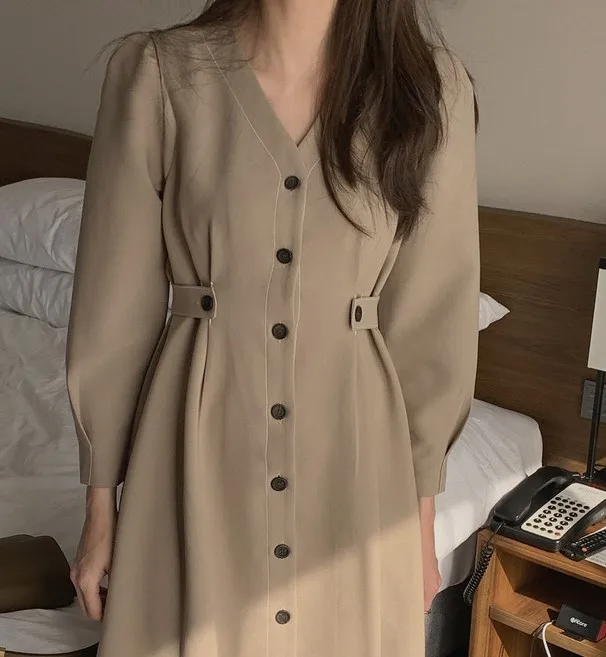 

S-Xl Plus Size New Spring Dress Girls Boho Solid Female Vintage Dress Party Oversize Long Sleeve Women Dresses Robe Vestido