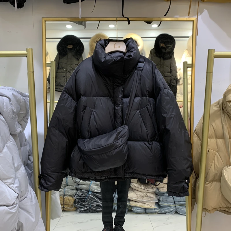 

Женское зимнее пальто с рюкзаком, короткие однотонные пуховые парки с воротником-стойкой в Корейском стиле, новинка 2022, теплые пуховики
