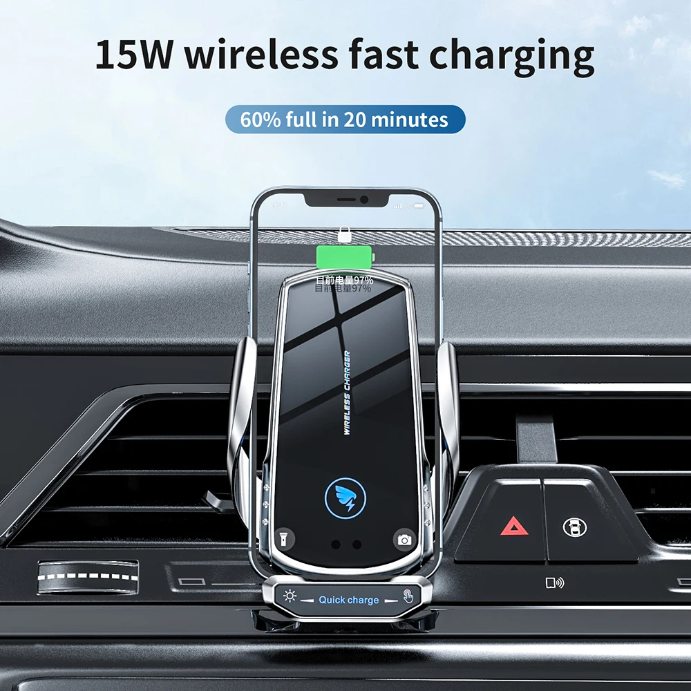 15w car wireless charger for iphone 13 12 samsung s20 note10 infrared automatic phone charge holder universal with magnetic head free global shipping