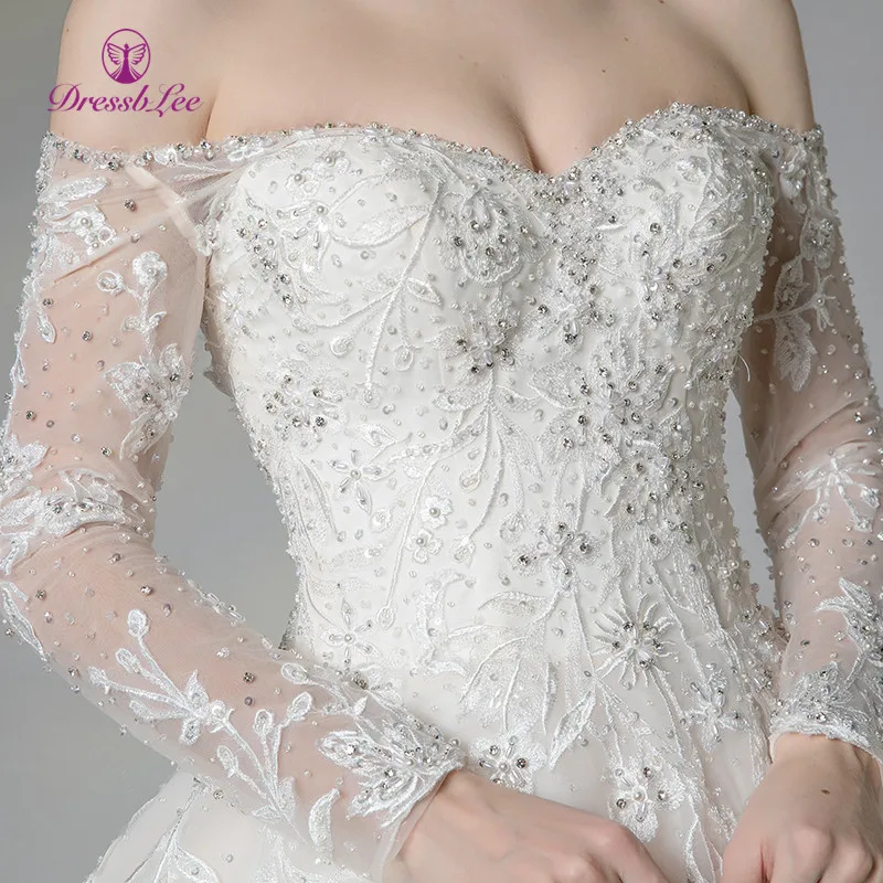 2020 New Arrival Ivory Wedding Dress Off The Shoulder Long Sleeve Bridal Gown Lace Embroidery Beaded Dresses Plus Size | Свадьбы и