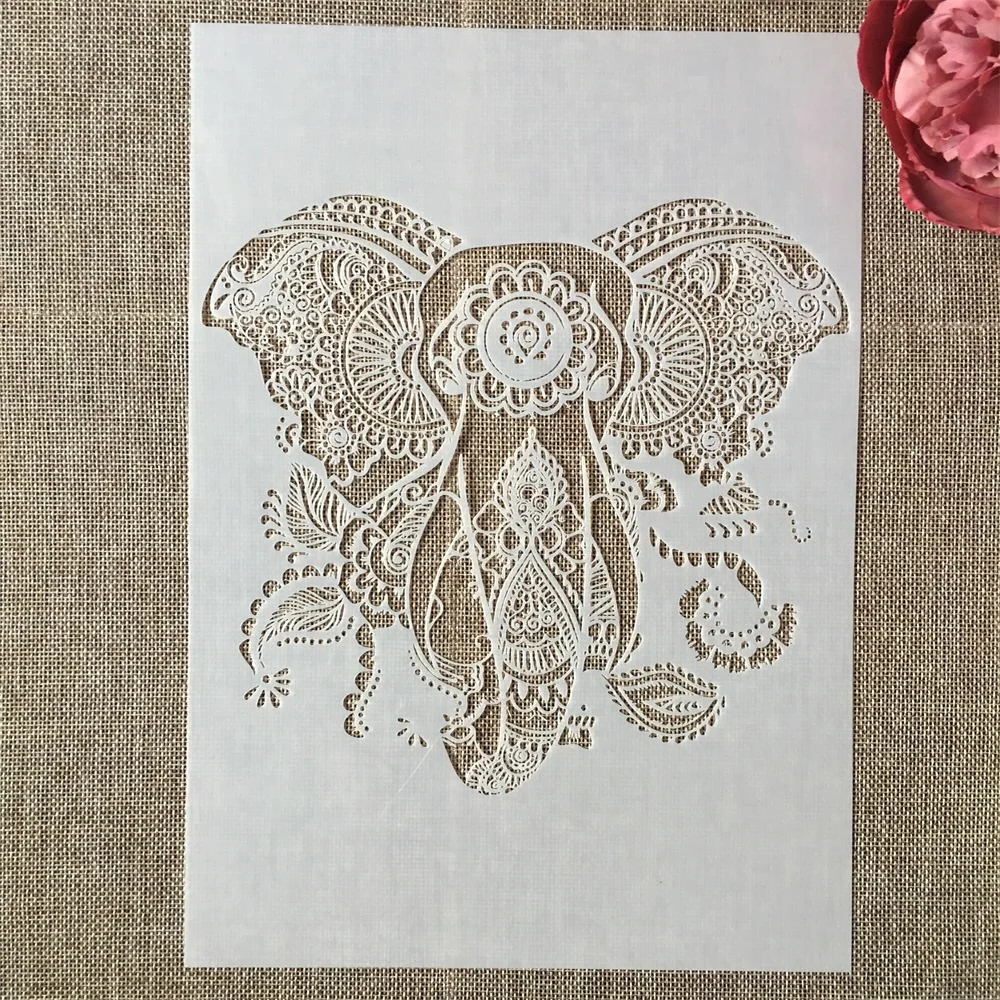 

A4 29cm Mandala Elephant Big Ears DIY Layering Stencils Wall Painting Scrapbook Coloring Embossing Album Decorative Template