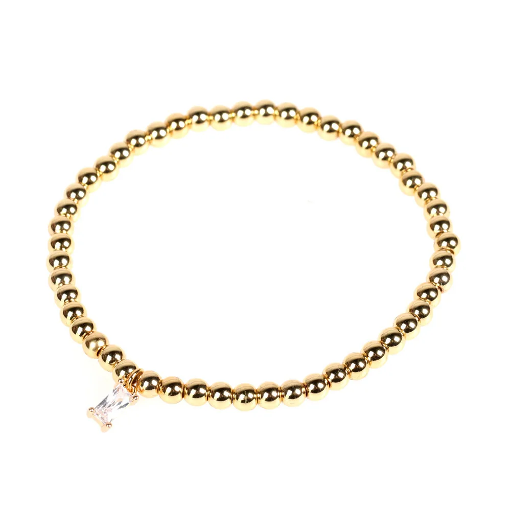 

Copper Gold-Plated 4MM Bead Elastic Rope Beaded Braided Bracelet Color Long Zircon Pendant Bangle For Men And Women Jewelry Gift