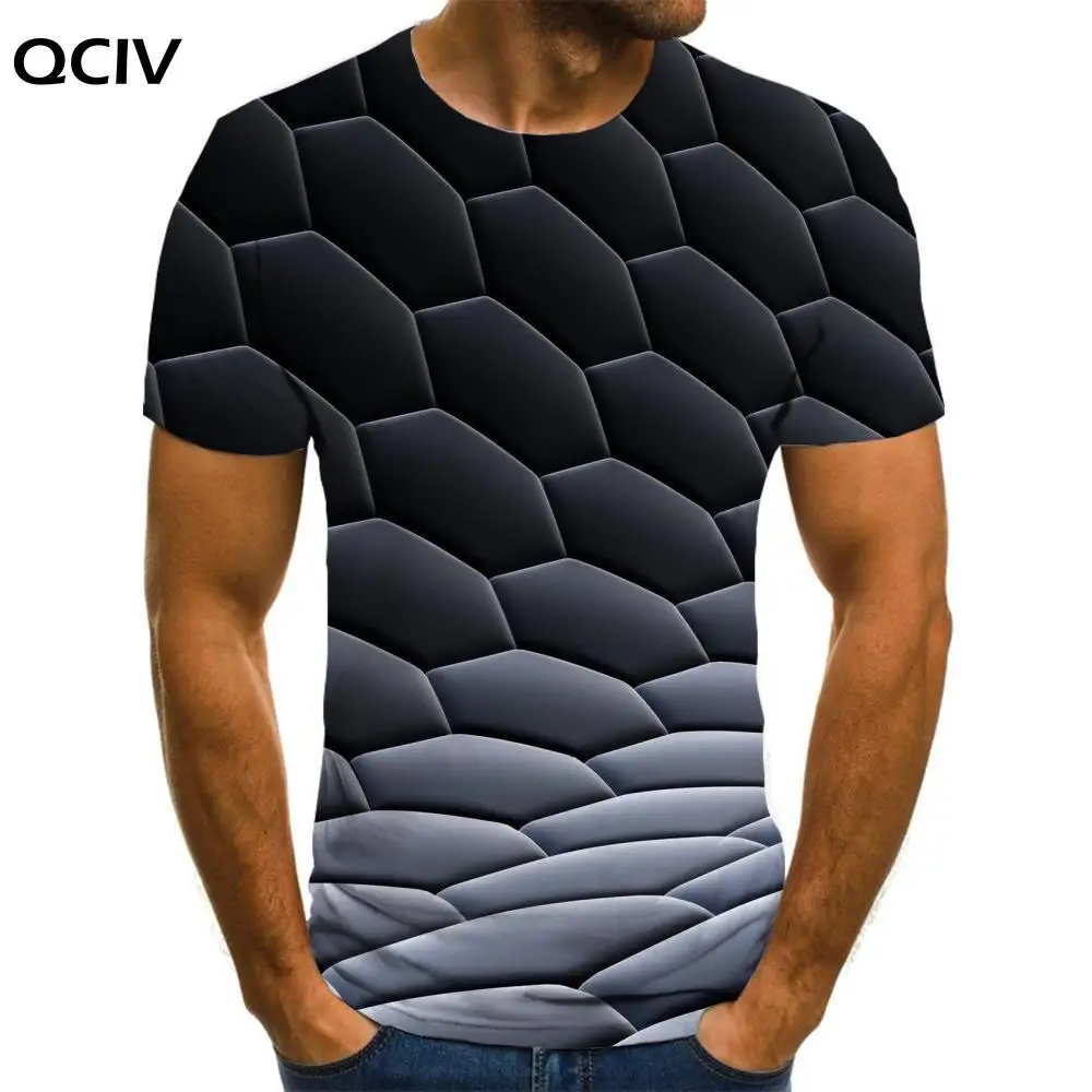 

QCIV Brand Geometry T-shirt Men Dizziness Tshirt Printed Black Tshirts Casual Harajuku Anime Clothes Short Sleeve summer Cool