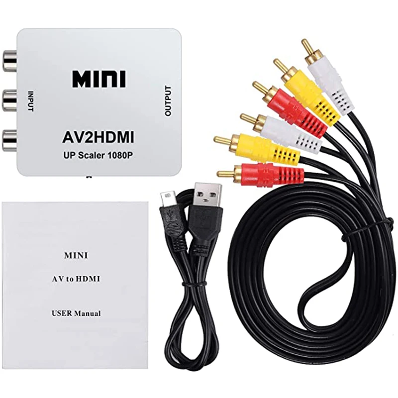 Переходник RCA в HDMI 1080P Mini Composite CVBS AV Video Audio с поддержкой PAL/NTSC AV-кабелем |