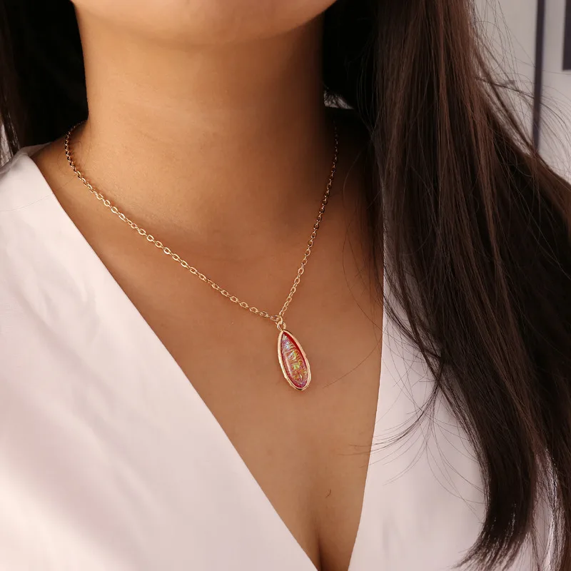 

fashion pendant crystal necklace Geometric shapes natural stone necklace female gem necklace for women angel chain jewelry gift