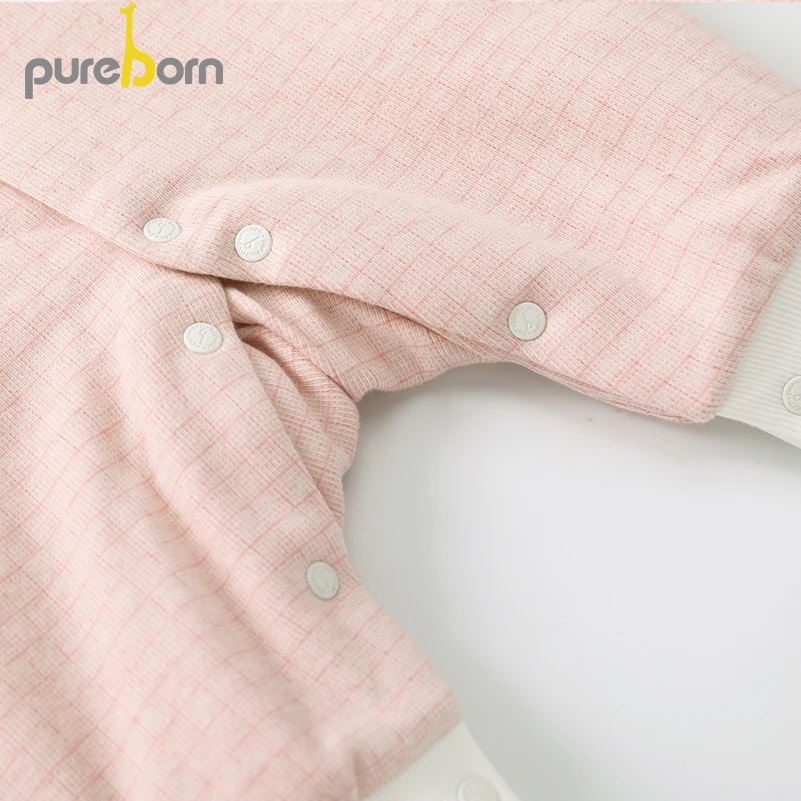 Pureborn/Одежда для маленьких девочек комбинезон новорожденных плотный клетчатый с