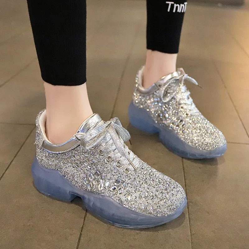 Женская обувь Новый тренд Модная повседневная с блестками Удобные кроссовки