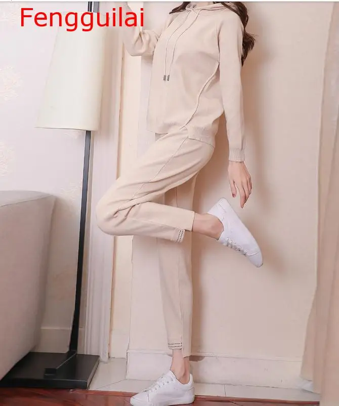 Autumn New Fashion 2 Piece Set Wear Female Tracksuit Women Sporting Suits Knitting Pullover + Pants Sporting