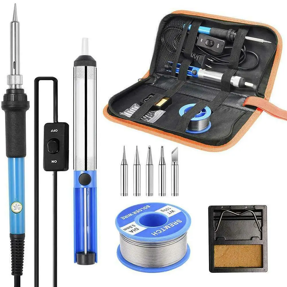 

60W 110V 220V Electric Soldering Iron Kit Adjustable Soldering Iron Welding Temperature Desoldeirng Station Pump Stand Tool J3A4