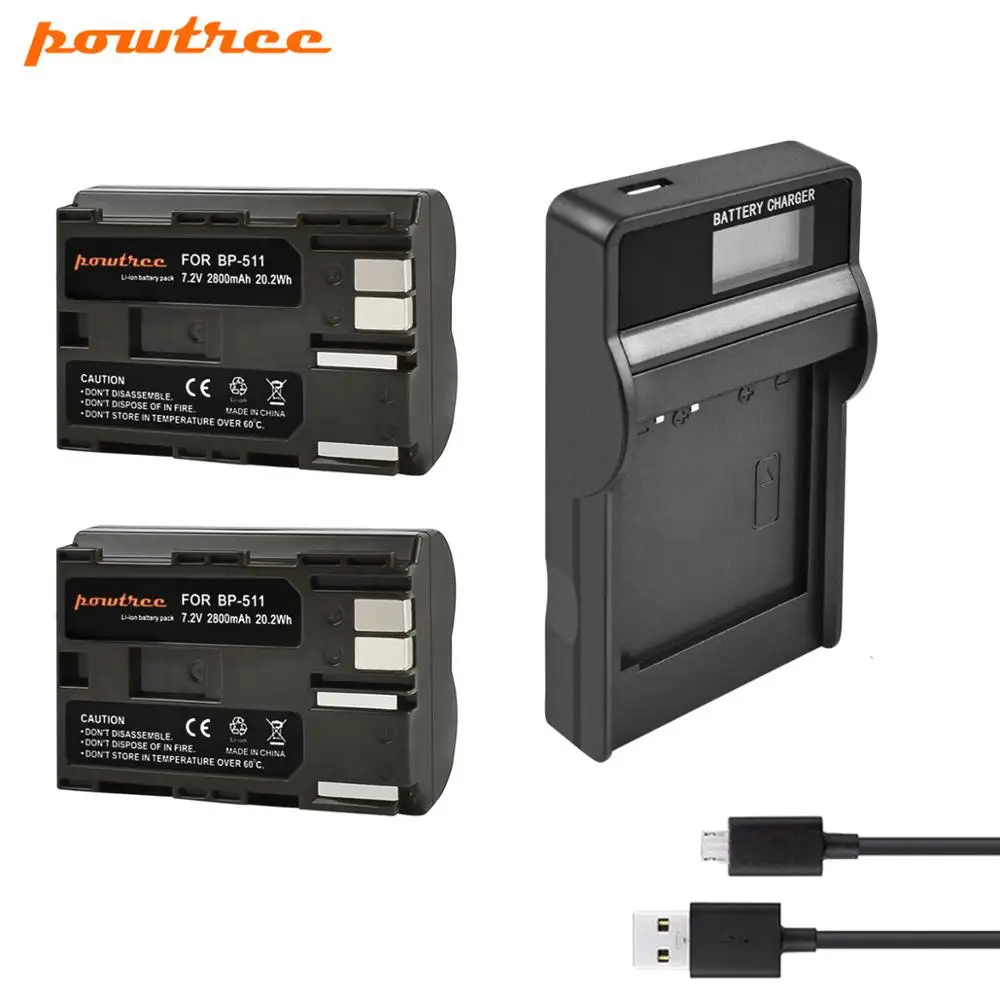 Аккумулятор для камеры Powtree 2800 мАч BP 511 511A + зарядное устройство USB BP511 Canon EOS 40D 300D 5D