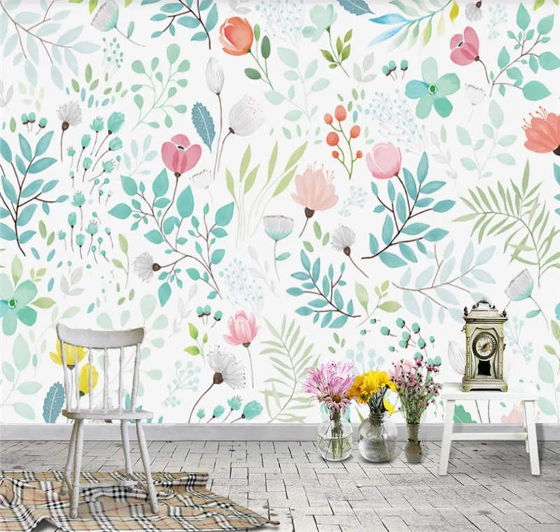 Xuesu Nordic hand-painted European-style flower TV living room bedside bedroom custom wallpaper mural 3D / 5D 8D photo wall |